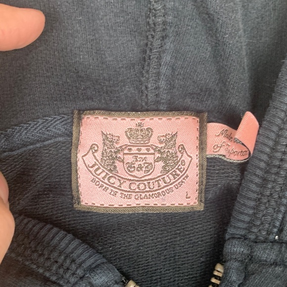 Juicy Couture juniors large USA Black zip up hoodie J Pink Embroidery - Picture 8 of 14